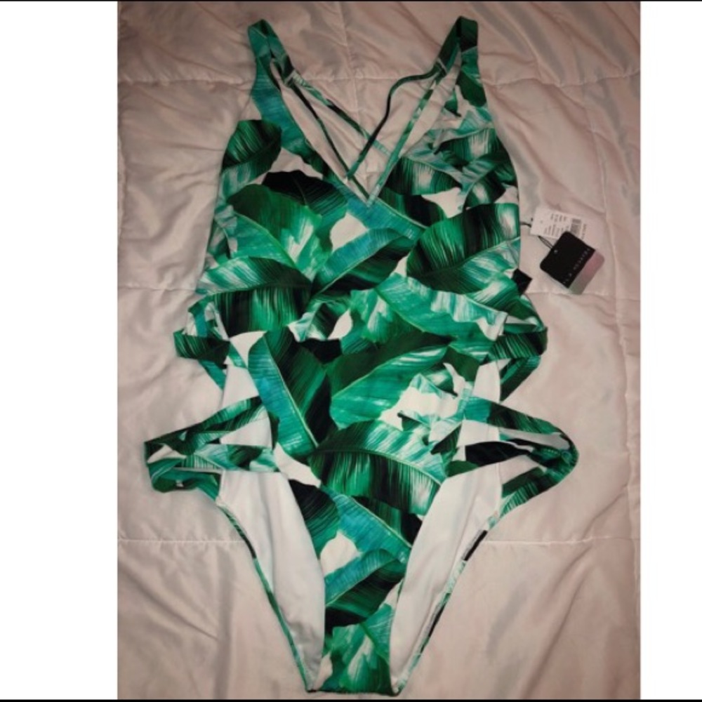 PacSun Green Tropical One piece Swimsuit